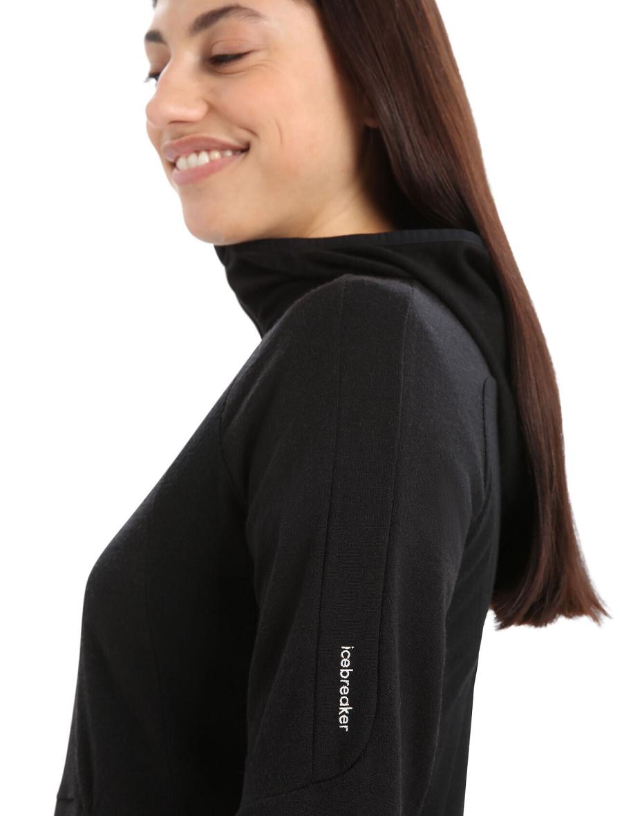 Women's Icebreaker ZoneKnit™ Merino Long Sleeve Zip Hoodie Black | CA 1273JPQJ